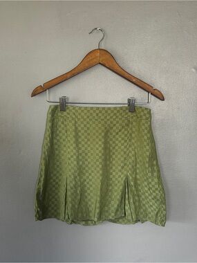 Le Lis Sage Green Checker Print Mini Skirt Size Medium Y2K Coquette